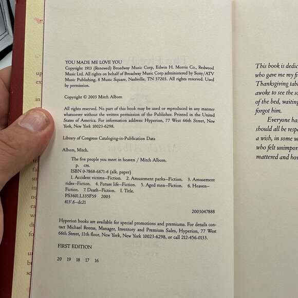 The Five People You Meet In Heaven By Mitch Albom 2003 Hardcover First Edition - Picture 3 of 3